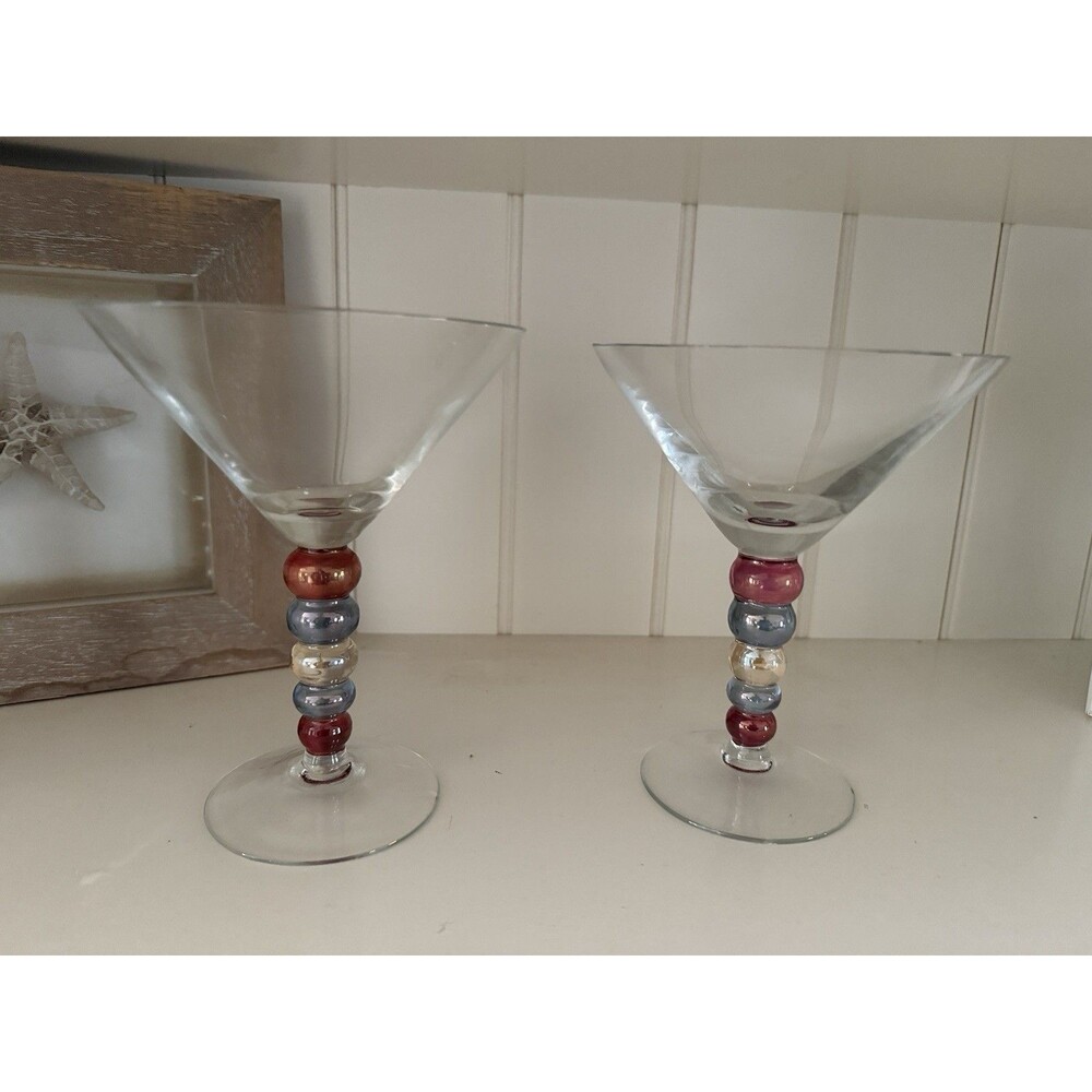 Martini Wine Glass Bubble Stem - Multiple Colored Lead Free‎ Crystal Set 2